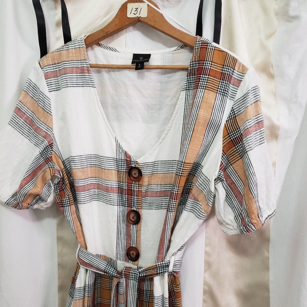 Worthington Plaid Midi Dress - Cream, Tan, Black - Picture 4 of 6
